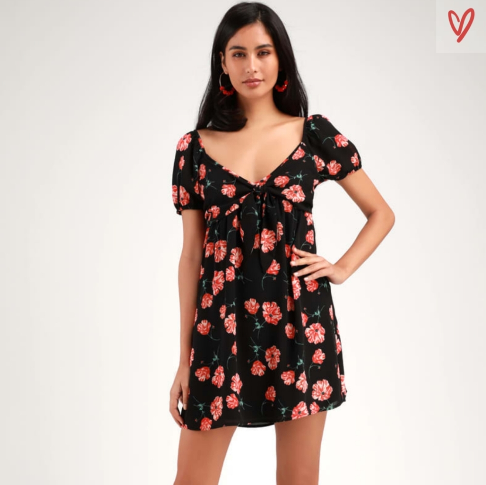 Lulu's black and pink orange floral dress - small